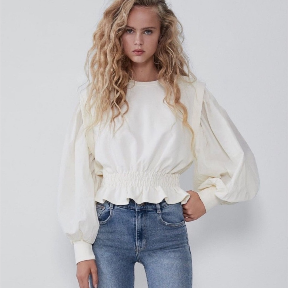 Zara Elegant Cream Women's Top bubble sleeves size medium